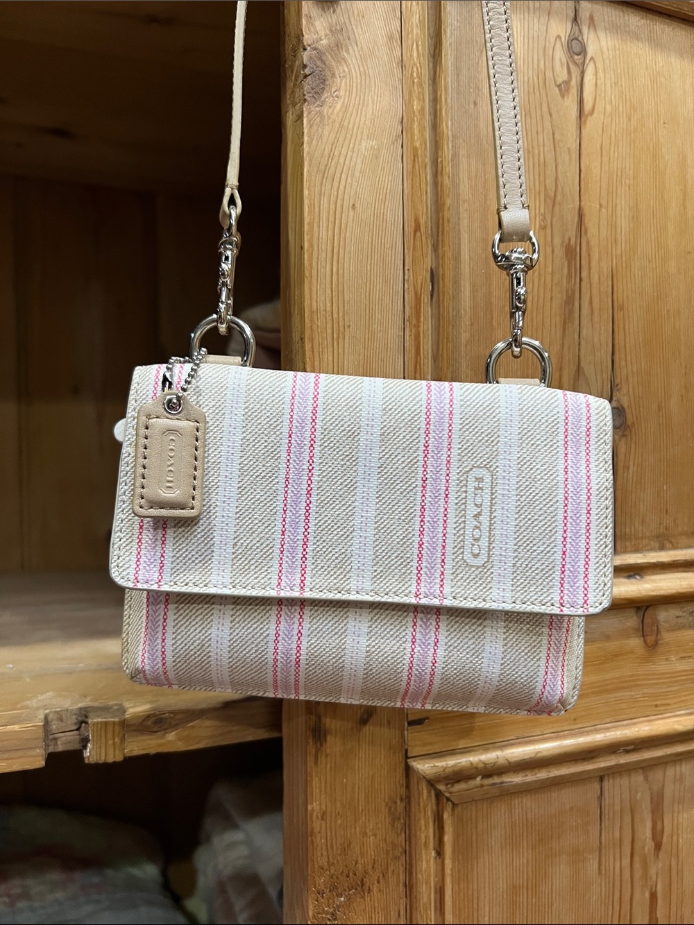 Coach Legacy Weekend Ticking Stripe Wallet Crossbody